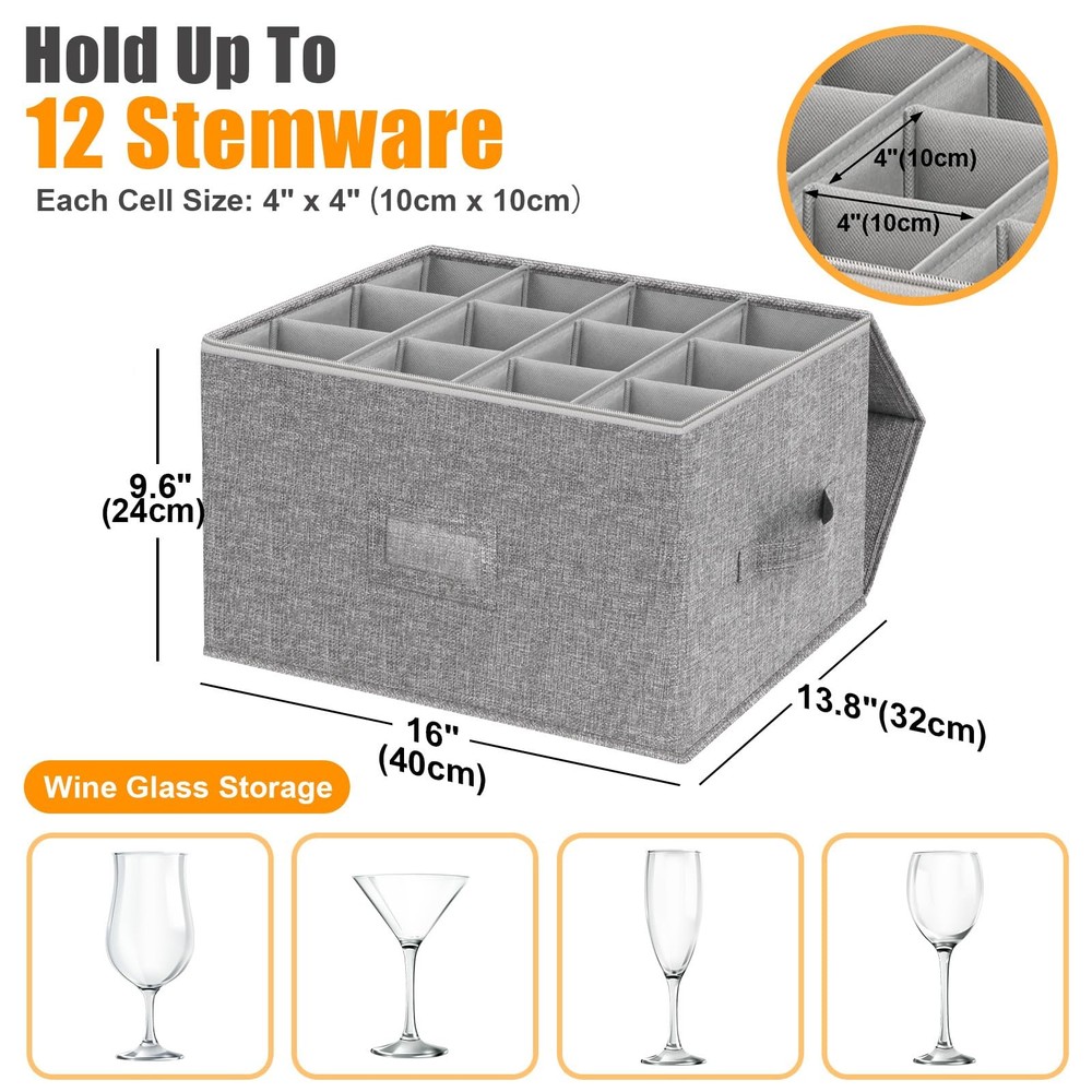 Wine Glass Storage 2-Pack, Stemware Container Cases, Stackable w/Hard Shell T...