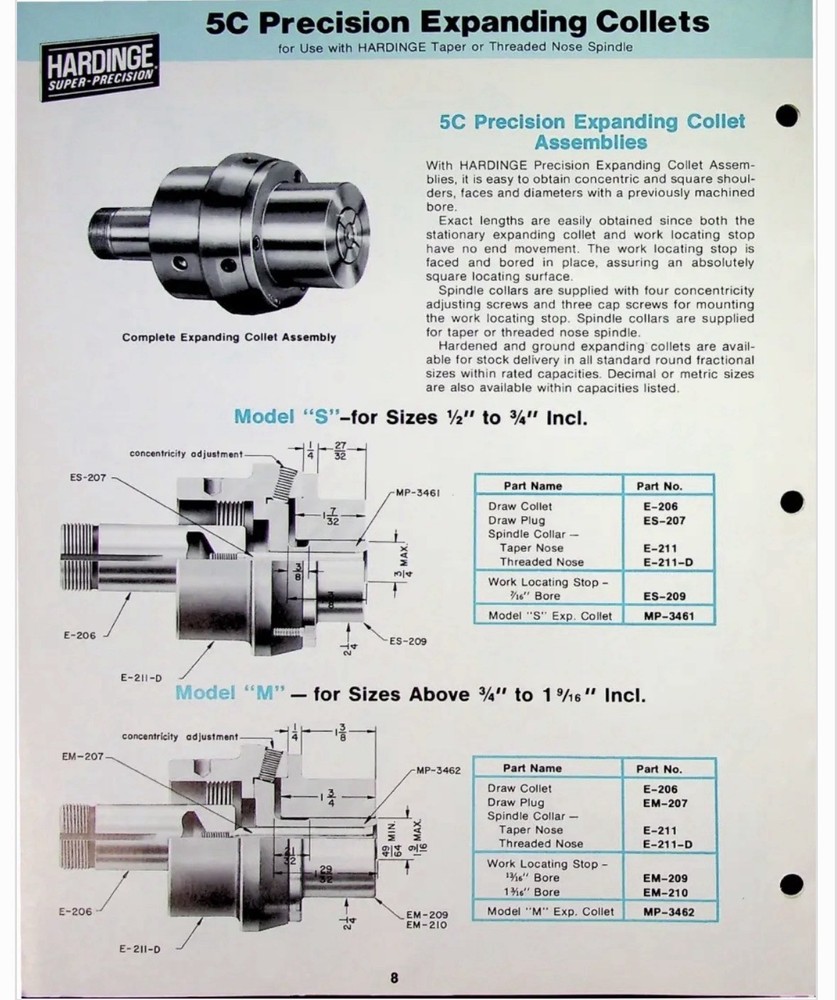 Hardinge Precision Expanding Collet Assembly 5C, E211, EM209, EM210, E206, S-E