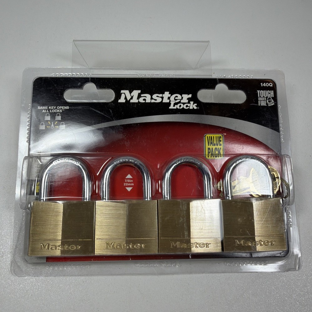 NEW Master LOCK VAULT 140Q Solid Padlocks 4 Pack Keyed-Alike Outdoor Brass