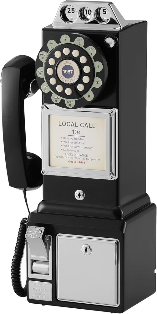 CR56-BK 1950'S Payphone with Push Button Technology, Black