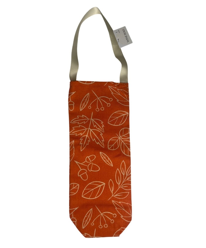 Wine Bag Orange Green Leaf Pattern Fall Strap