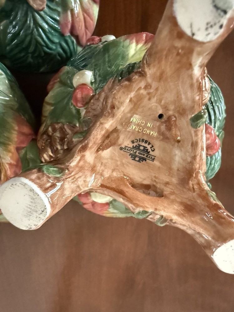 Fitz & Floyd Ceramic Creamer & Sugar Set Handmade Glazed Pinecone Design Lid