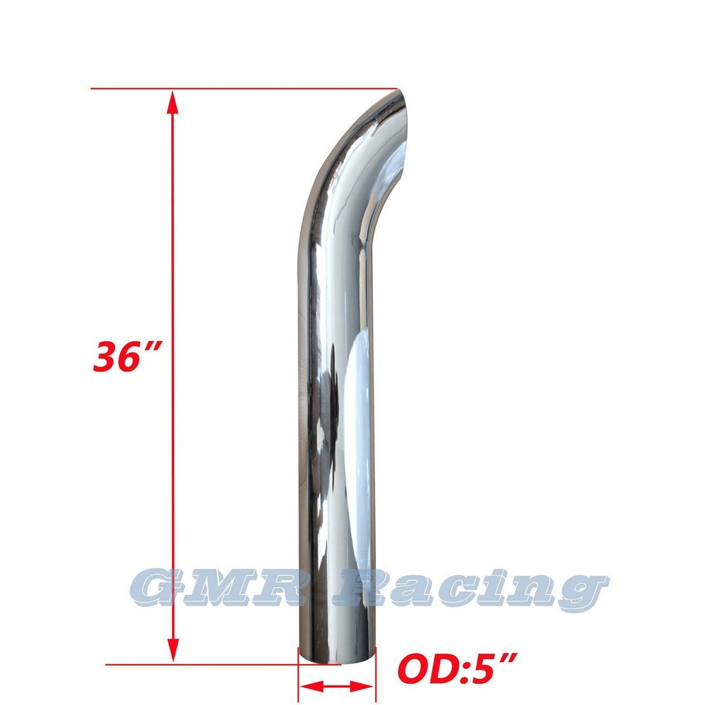 5"OD Chrome 36" Length Curved Chrome Stack pipe Universal Fit
