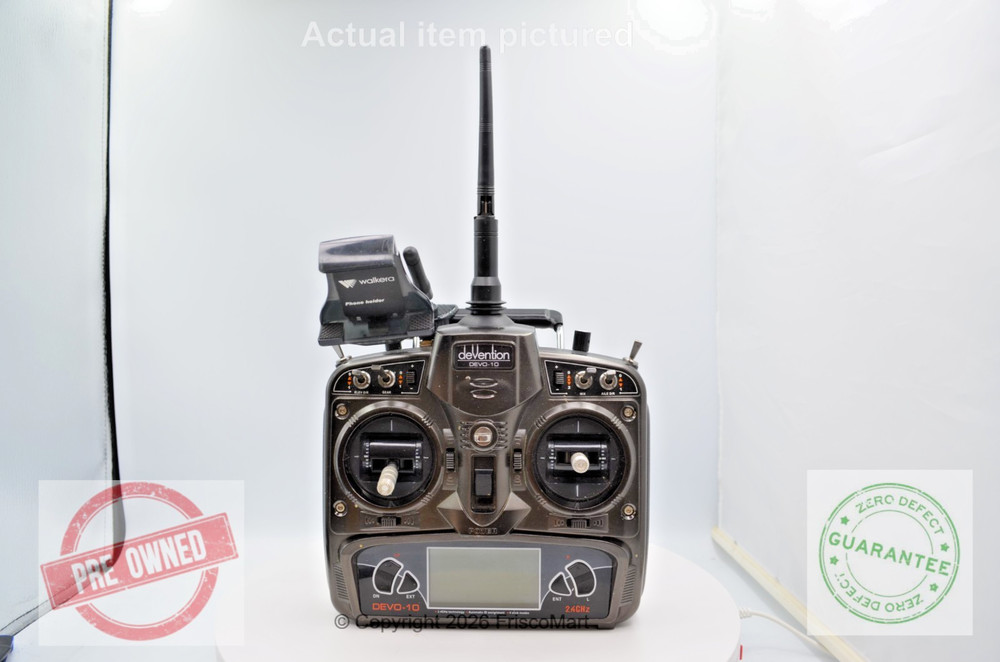 Walkera Devo 10 RC Controller. with Phone Holder Adapter, Aux4 Antenna installed
