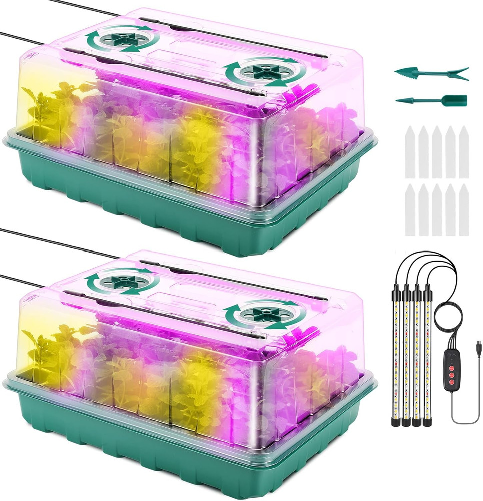 96 Cells Seed Starter Tray with Grow Light, Seed Starter Kit with Adjustable Hum