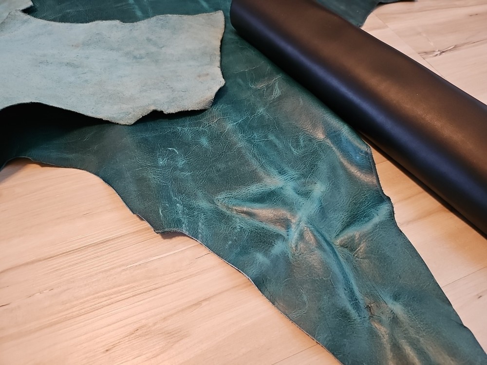 3-4oz VINTAGE PULL-UP DARK TURQUOISE TEAL DISTRESSED LEATHER HIDE SHEET,PANEL