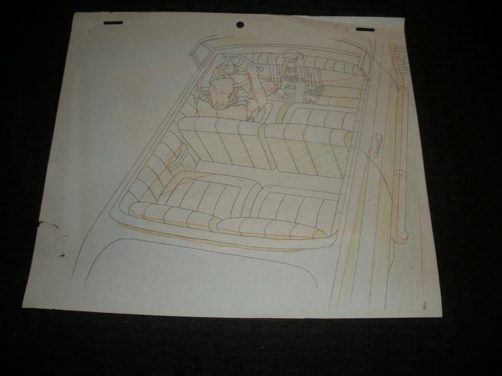 CADILLACS & DINOSAURS Cartoon Animation Cel & Drawing A4 Caddy Interior