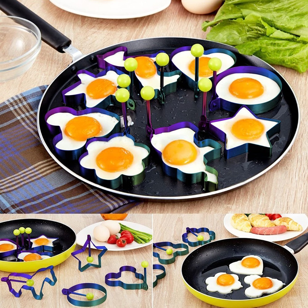 Rainbow Set Fried Egg Rings Molds Non Stick for Griddle Pan Egg Shaper Pancak...