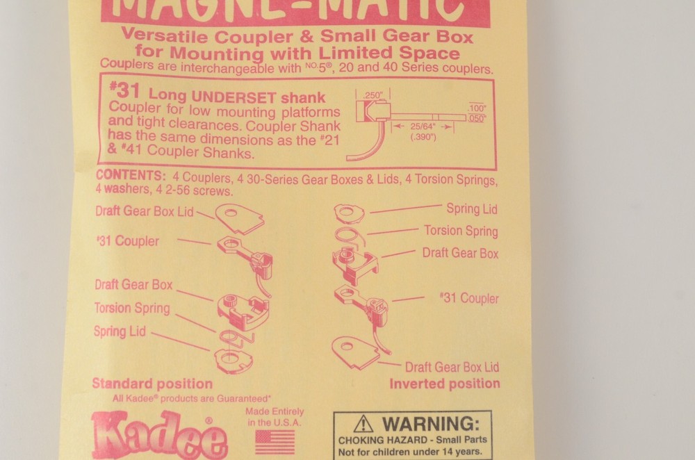 Kadee HO #31 Magne-Matic Long Underset Shank Couplers