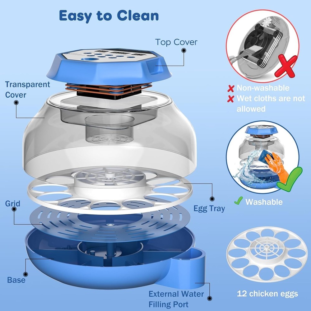 12-24 Egg Capacity Automatic Egg Turner, Temperature & Humidity Control