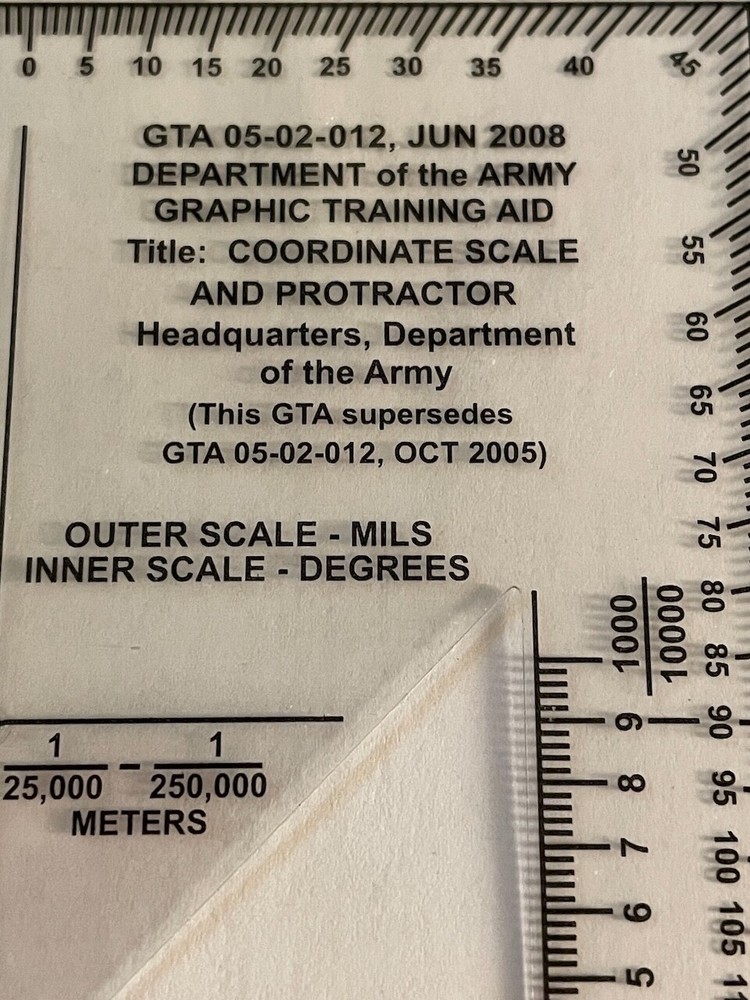 GTA 05-02-012 Coordinate Scale Protractor Army Graphic Training NEW Mapping 5x5