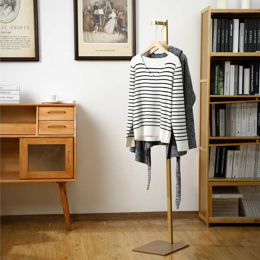 Gold Adjustable Cloth Display Stand 48-72" Single Garment Rack for Retail