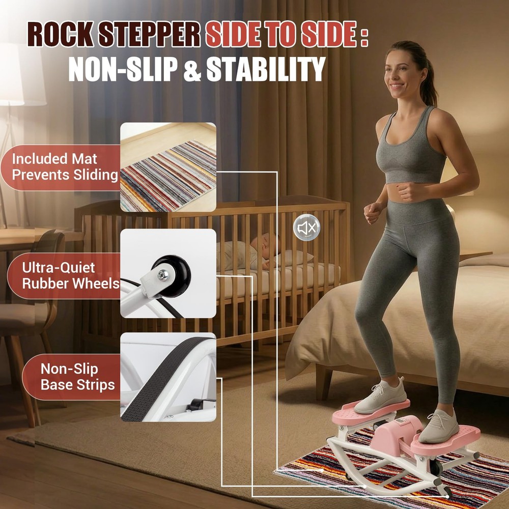 Stepper Exercise Rocking 300 LB Capacity Digital Display Rock Home Side Bands