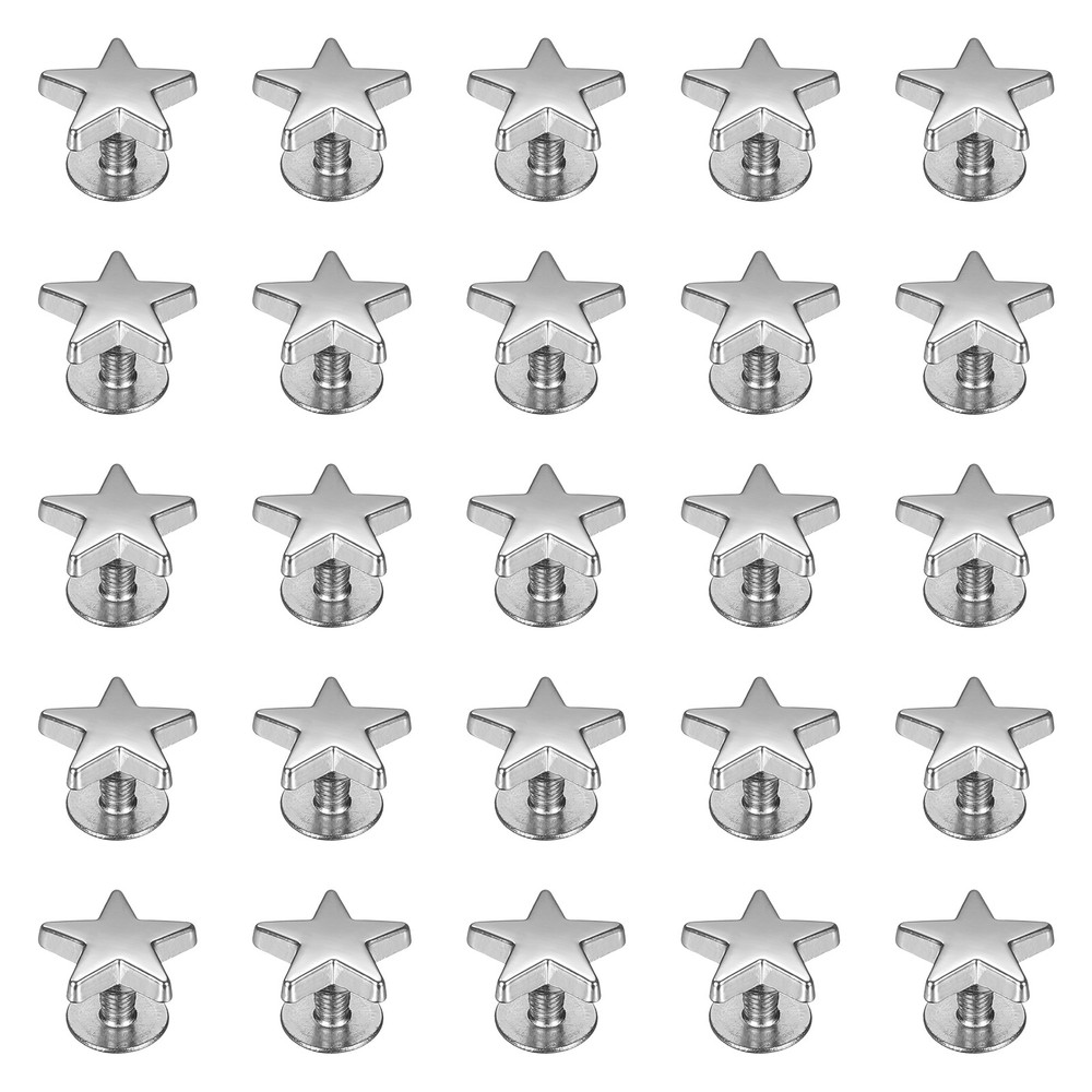 25 Pcs Metal Stud Rivets 12mm Star Shape Decoration Screw Back Studs, Silver