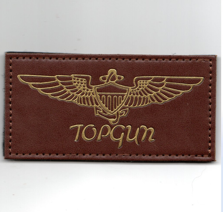 4" TOPGUN BROWN LEATHER NAME TAG MILITARY EMBROIDERED PATCH