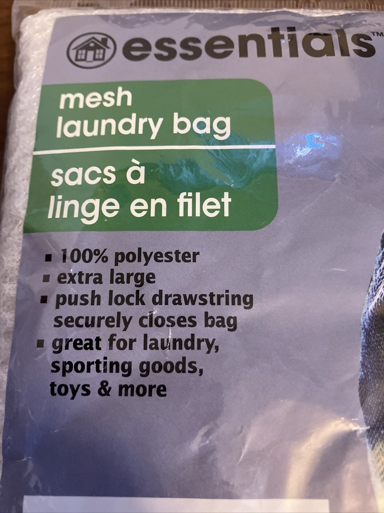 Essentials Mesh Laundry Bag w/Push Lock Drawstring 36” X 24” *New Sealed*