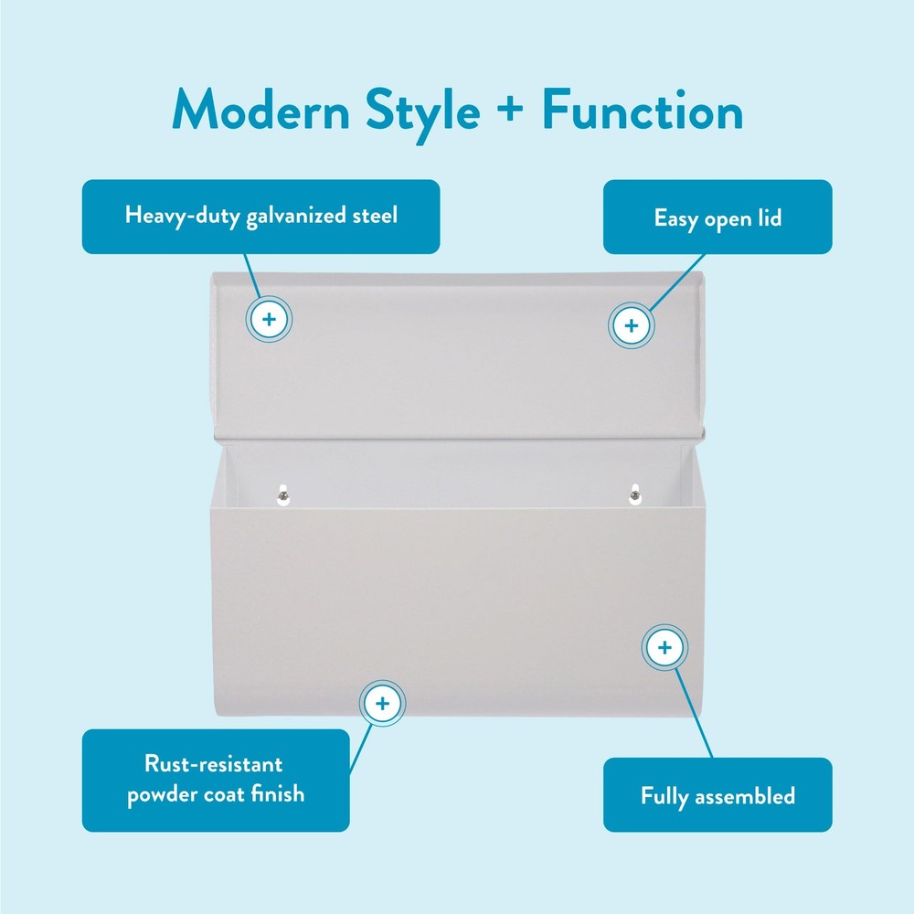 Woodlands Medium Capacity, Galvanized Steel Wall Mount Mailbox, White