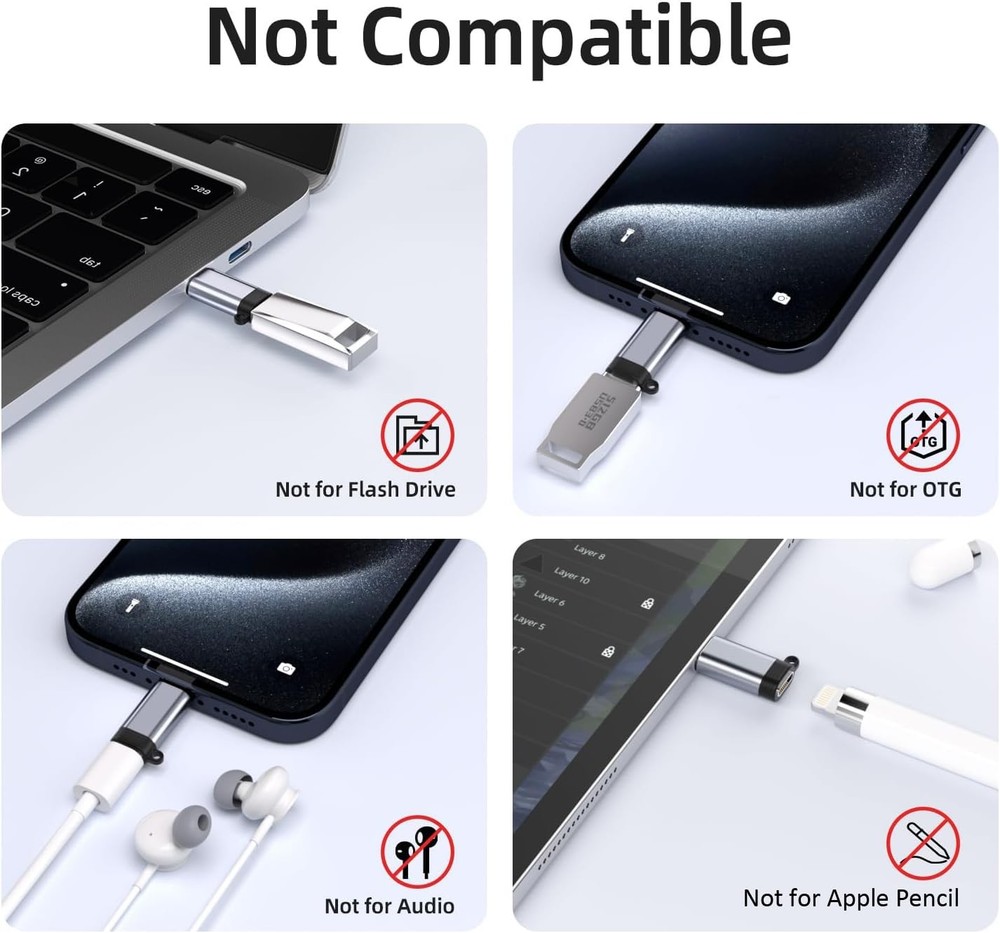 5 Pack USB C to Lightning Charge Adapter for iPhone 16 15, Grey