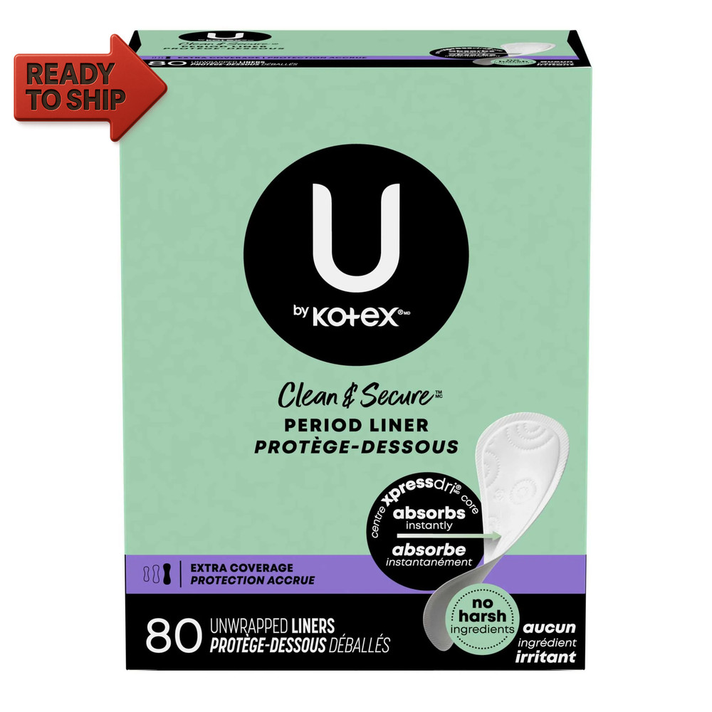 U by Clean & Secure Panty Liners, Light Absorbency, Extra Coverage, 80 Co