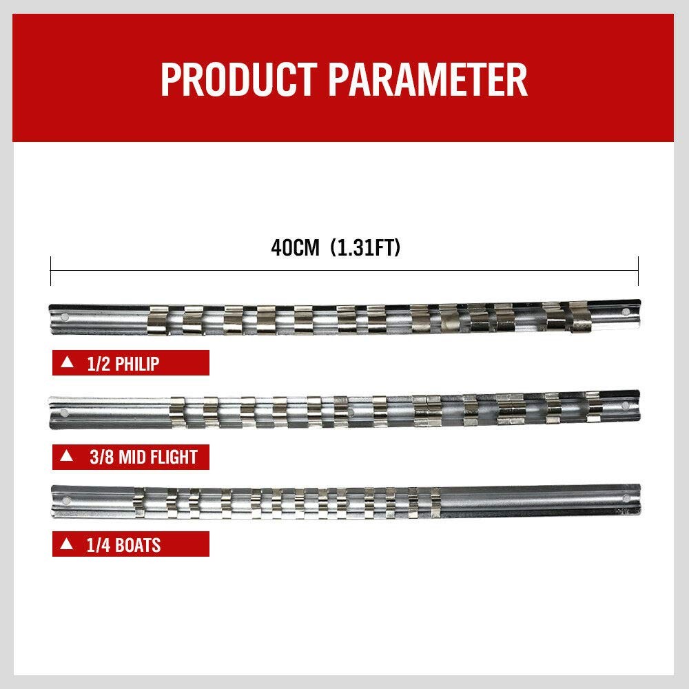 Metal Socket Organizer Set with Sliding Rails, 3-Piece