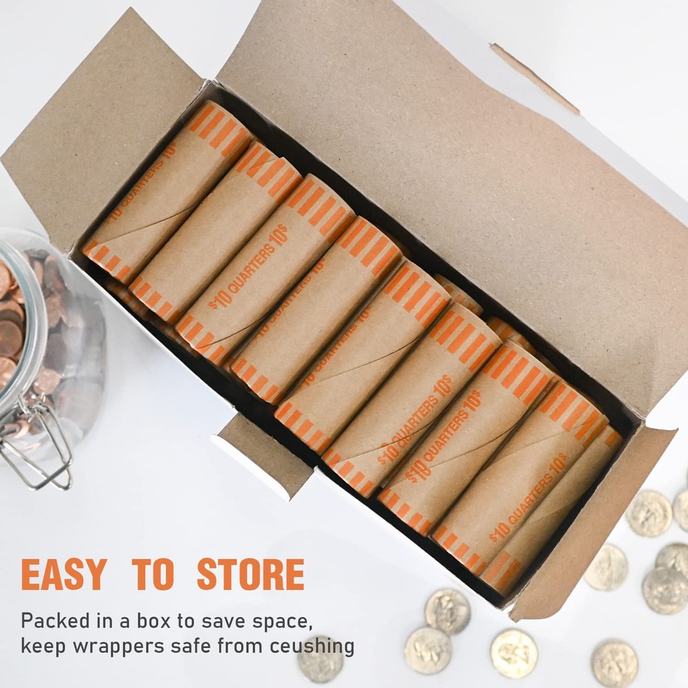 72 PCS Preformed Coin Wrappers Rolls-Quarters