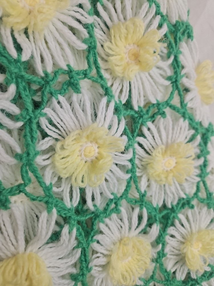 Green And Yellow Handmade Daisy Crochet Blanket Throw