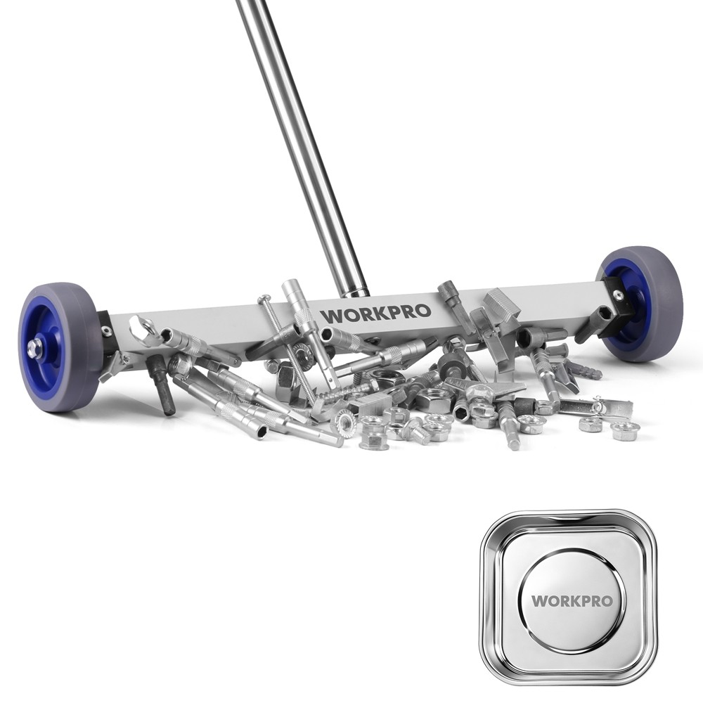 WORKPRO 17" Magnetic Sweeper Telescoping w/Wheel Rolling Sweeper Lawn Yard Grass