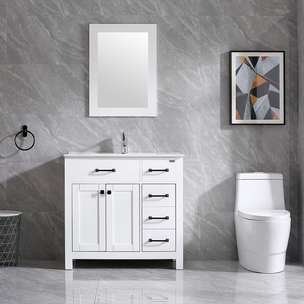 36" Bathroom Vanity Cabinet Undermount Ceramic Sink Shaker Vanity Free Standing