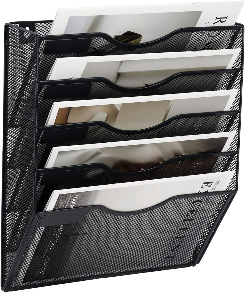 5 Pocket Mesh Hanging Wall File Organizer, Wall Mounted Mail Paper Document Fold