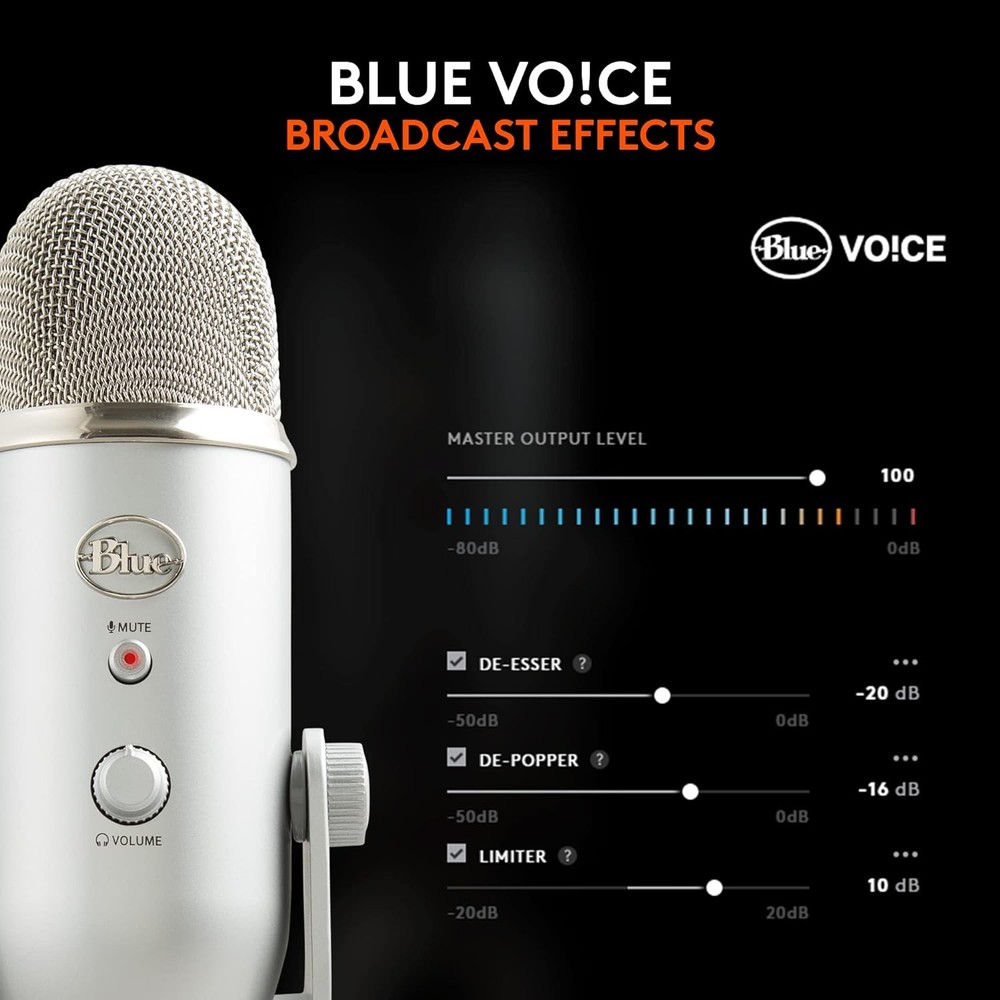 Blue Yeti USB Microphone for Gaming Streaming Podcast YouTube Discord PC Silver