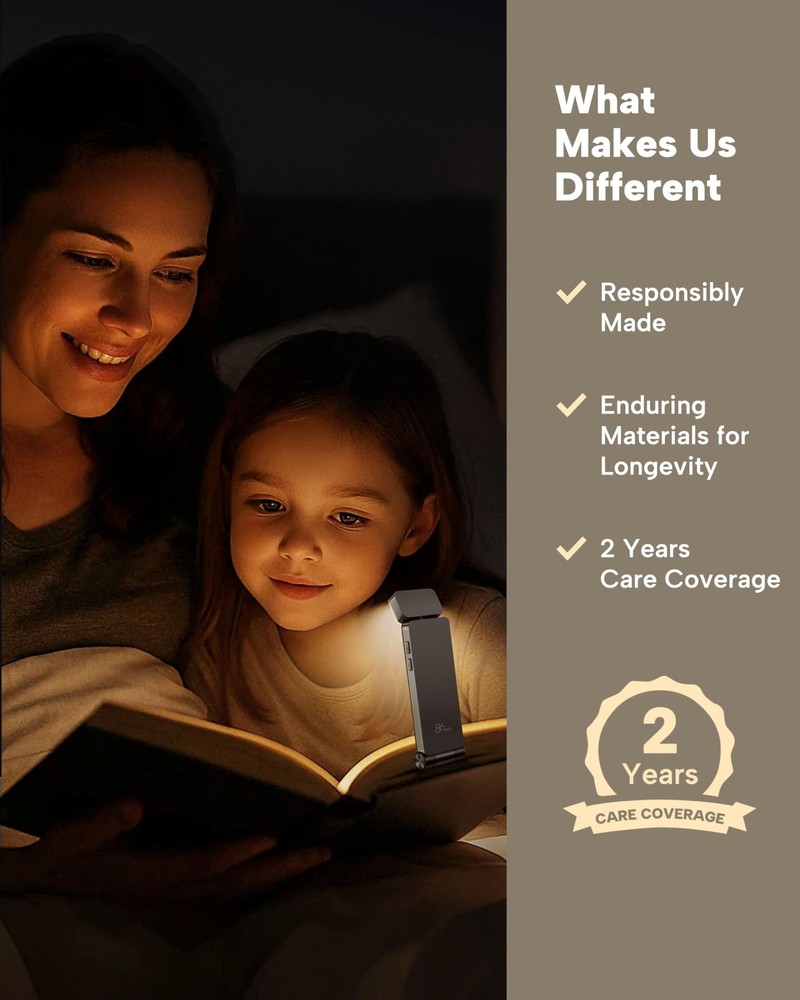 Book Light, Rechargeable Clip-On LED Reading Light for Bed & Night Use - 3 Co...