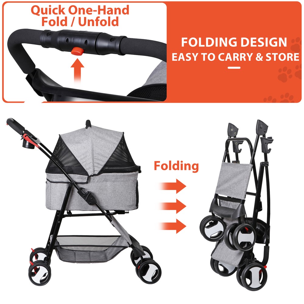 Premium Foldable 4 Wheels Pet Dog Stroller Jogger Stroller w/Detachable Carrier