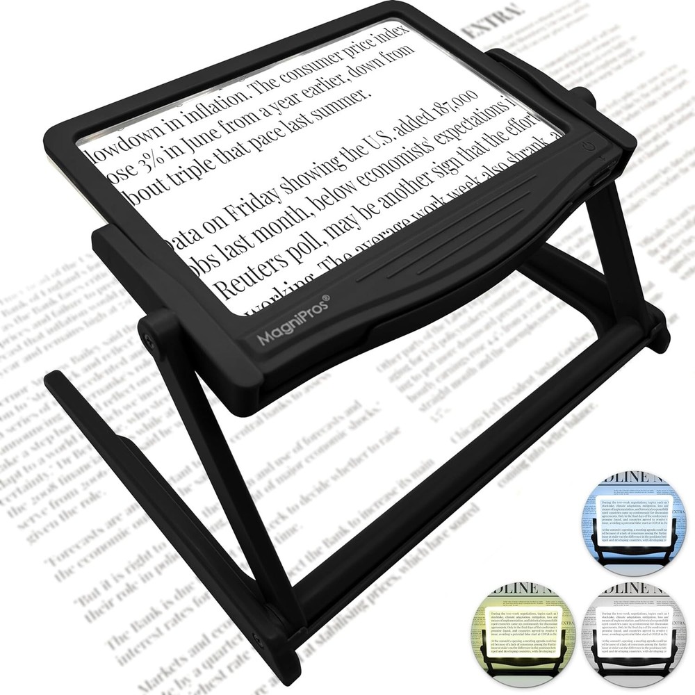 Large Anti-Glare LED Page Magnifier: Hands-Free & 3 Adjustable Light Modes