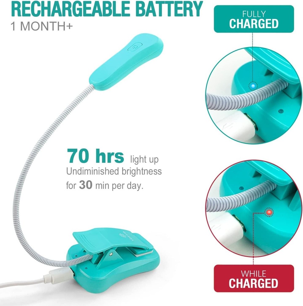 Compact Rechargeable Book Light with Flexible Neck - Ideal for Bedtime Reading