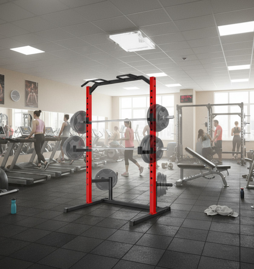 Power Cage Multi-Function Power Rack with Adjustable Cable Pulley System J-Hooks