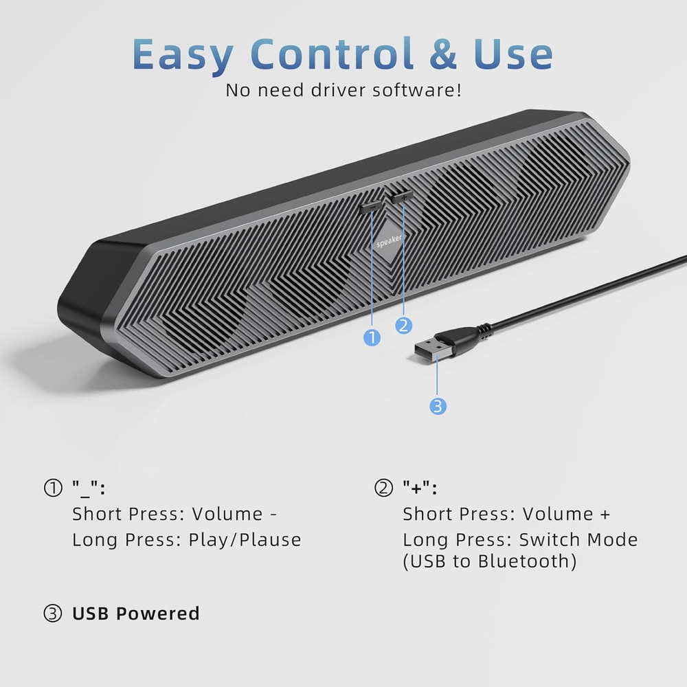 Computer Speakers for Desktop Pc, Wired USB Powered Bluetooth PC Speakers with S