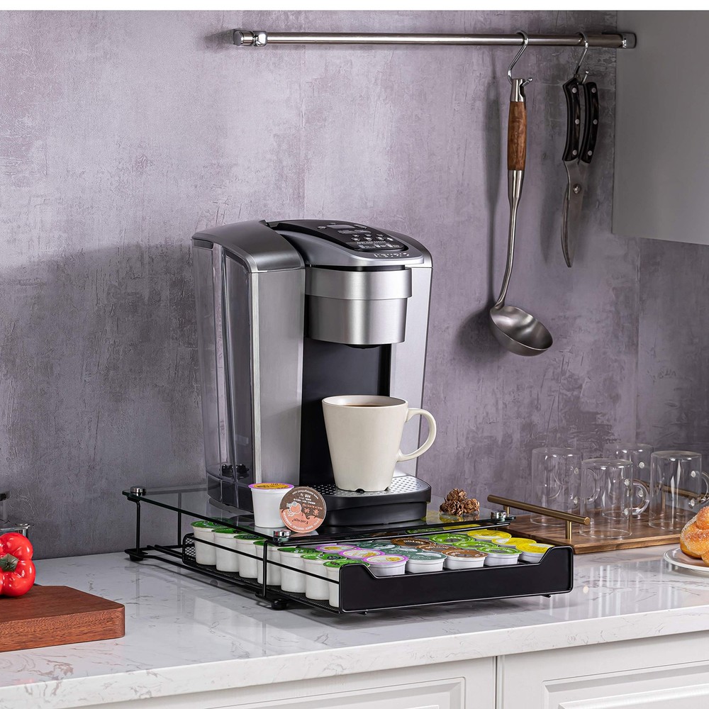 K-Cup Storage Coffee Pod Holder Glass Top Drawer Capsule Display Storage for ...