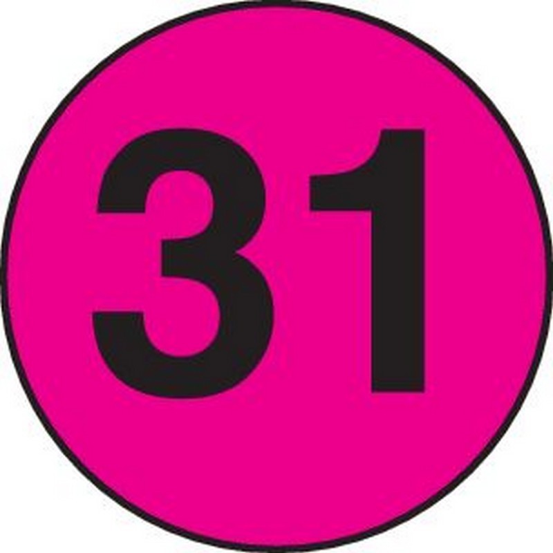 3" Diameter number 31 circle labels (500 per Roll)
