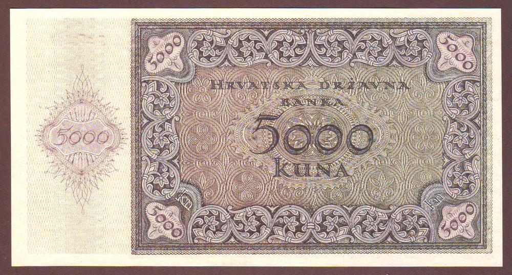 CROATIA 5000 Kuna 1943 Prefix J Crisp UNC