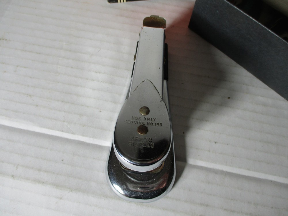 Vintage Arrow Chrome No. 105 Stapler STAPLING MACHINE ORIGINAL BOX INSTRUCTIONS