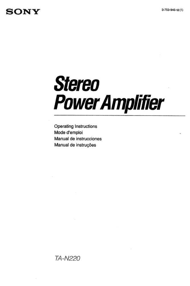 Sony TA-N220 Amplifier / Receiver Owners Instruction Manual