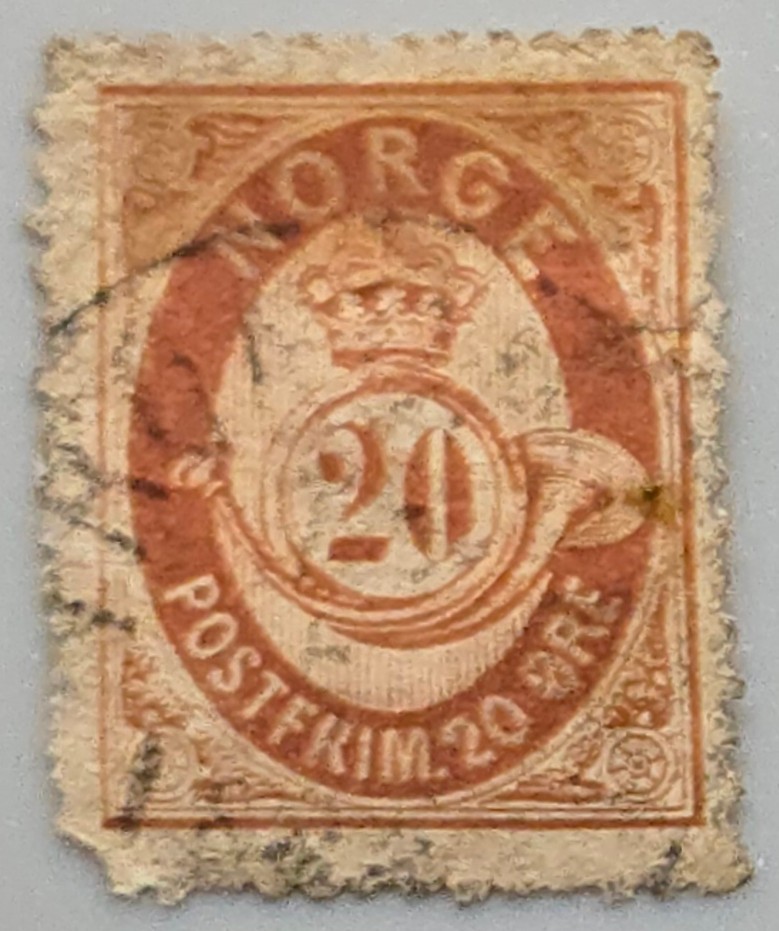 Norway Norge Post Horn 20 Ore Brown Used - faults
