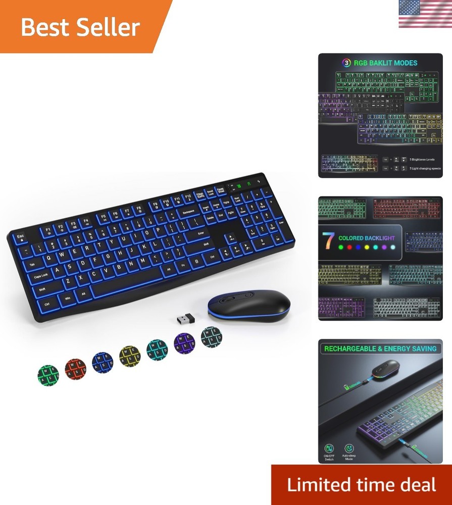 Multimedia Ergonomic Keyboard & Colorful Mouse Set with 3-DPI Adjustability