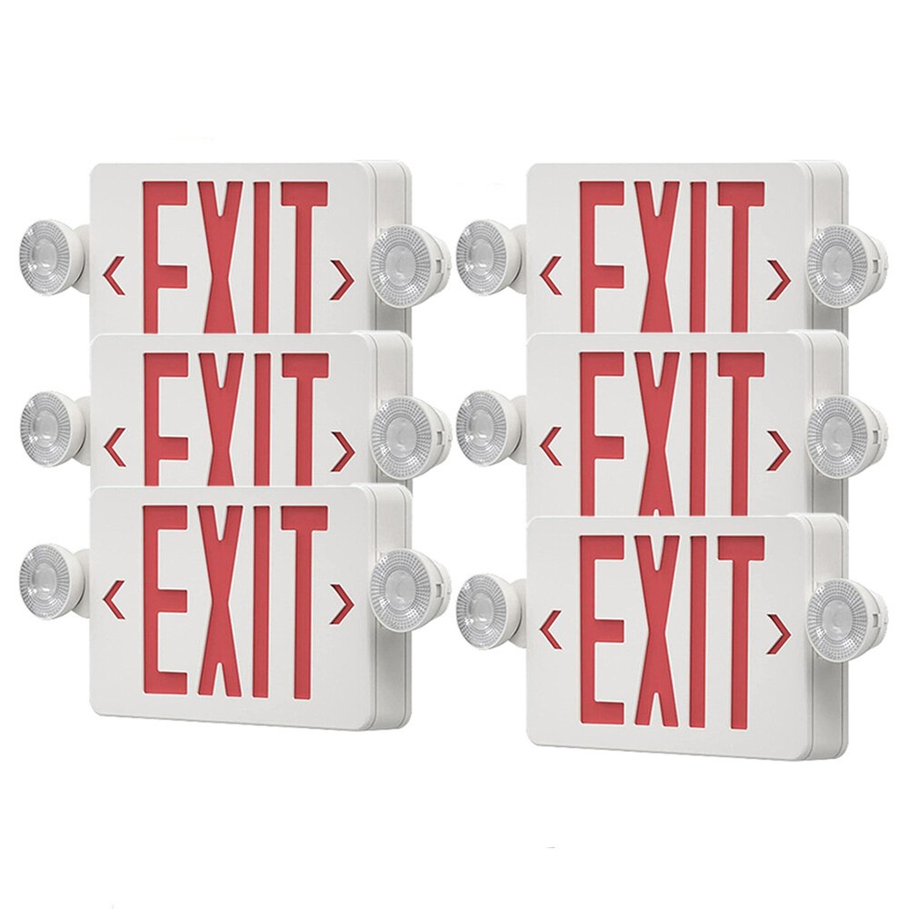 6 Pack LED Exit Sign Emergency Light – Hi Output RED Compact Combo UL-Listed