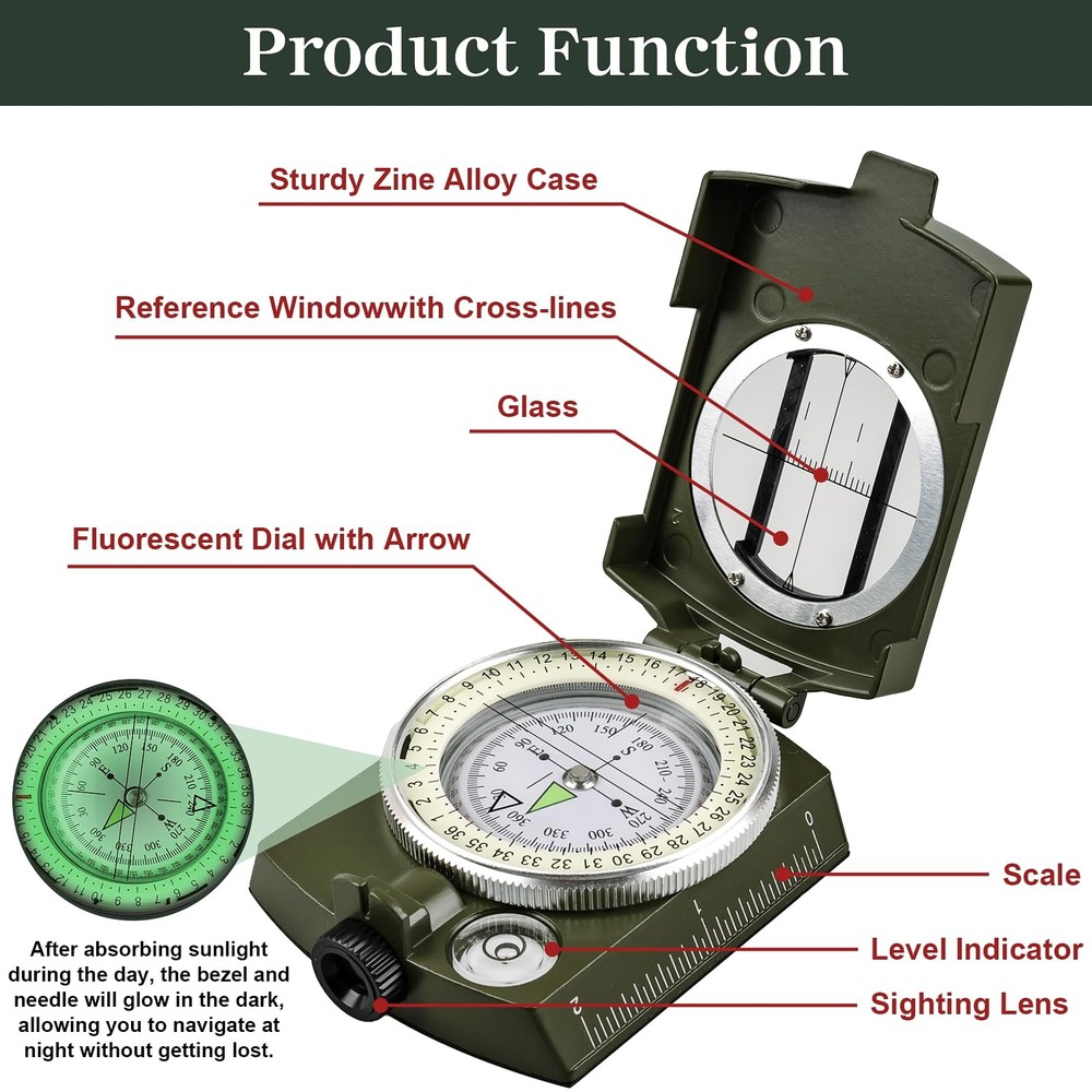 Compasses，Hiking Compass for Survival with ，Waterproof Durable and...