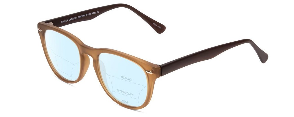 Gotham 252 Unisex Round Multi-Focus Blue Light Blocking Glasses Matte Brown 52mm