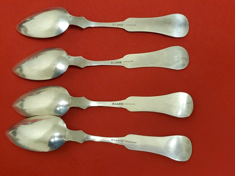 4 Sterling Silver Fiddle Pattern Teaspoons Marked H. Lange #11383