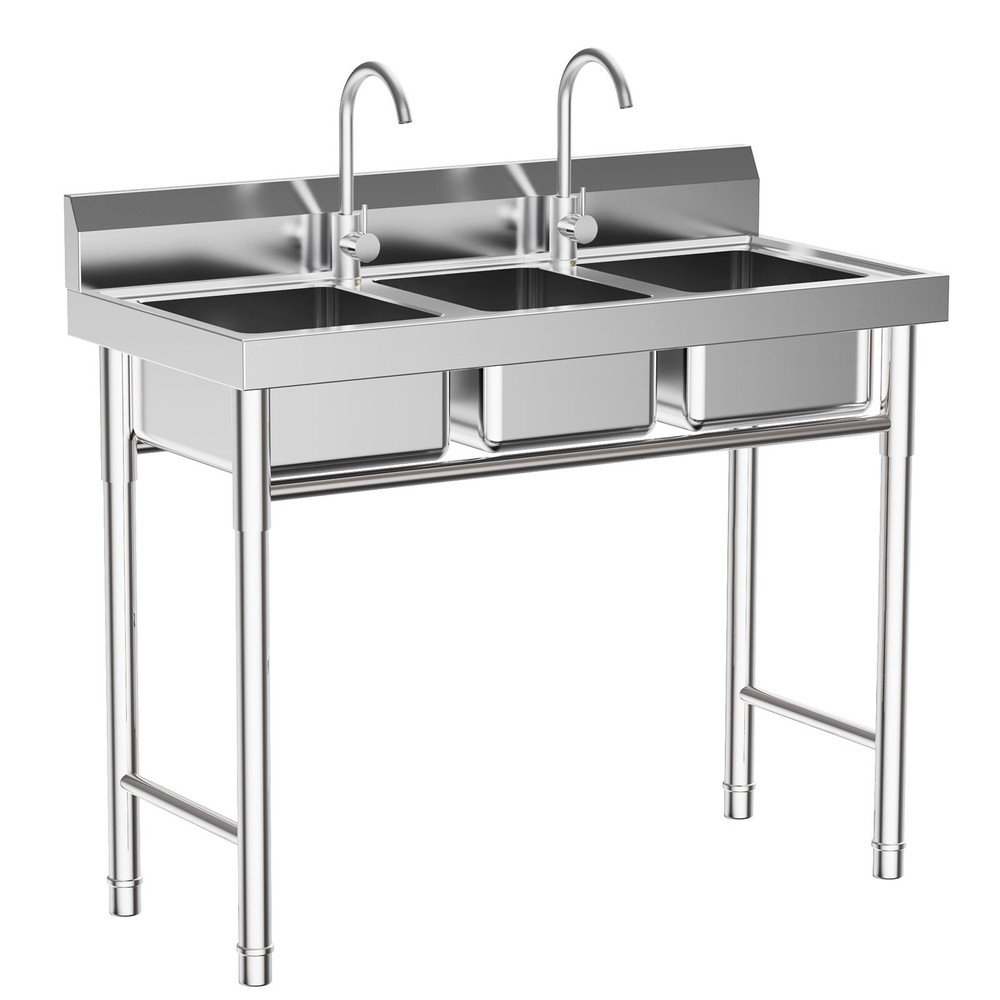 Commercial Stainless Steel 3-Compartment Sink for Efficient Kitchen Cleaning