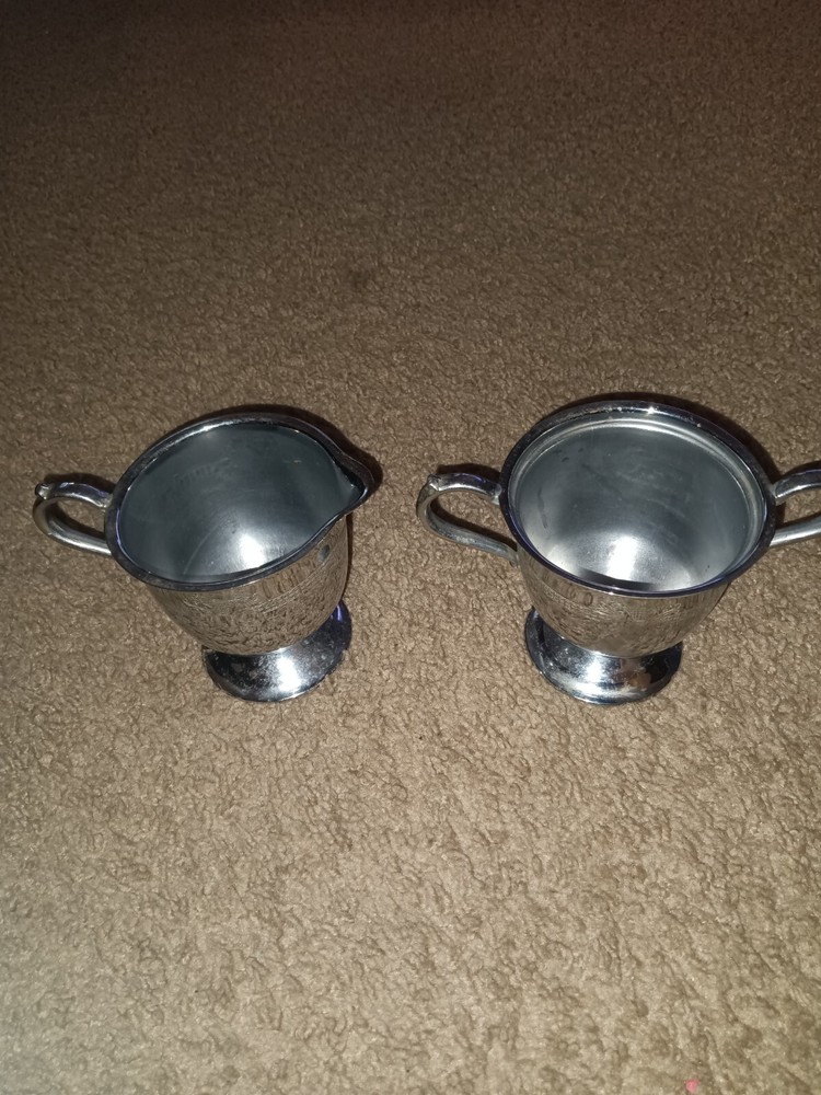 VINTAGE CREAM & SUGAR-ENGRAVED DESIGN- UNMARKED