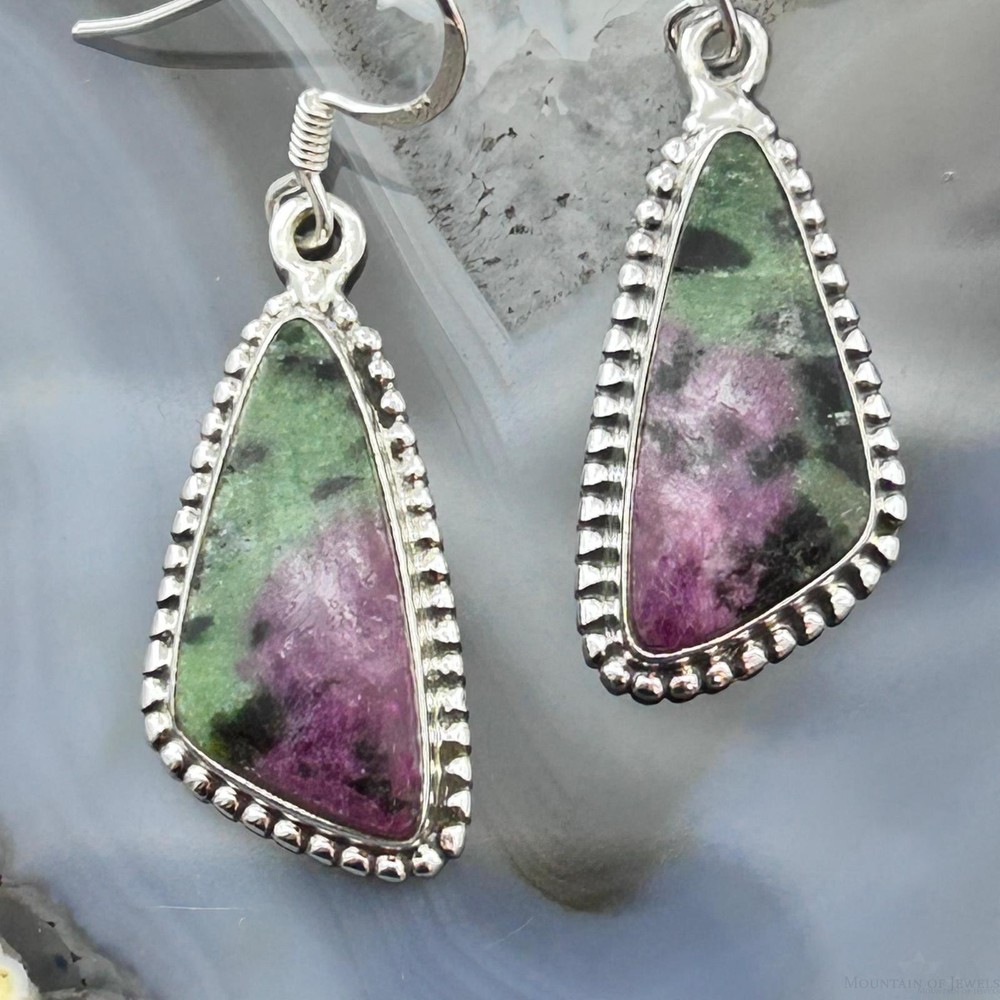 Sterling Southwestern Style Triangular Ruby Zoisite Dangle Earrings For Women